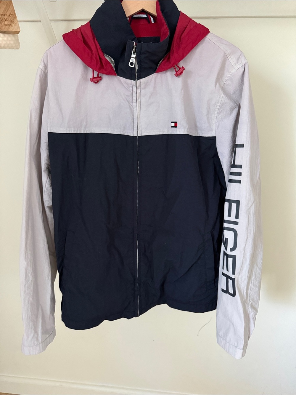 Tommy Hilfiger Navy, White & Red Colorblock Hooded Jacket